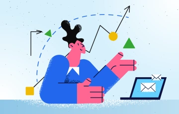 Illustration of woman sending emails on laptop